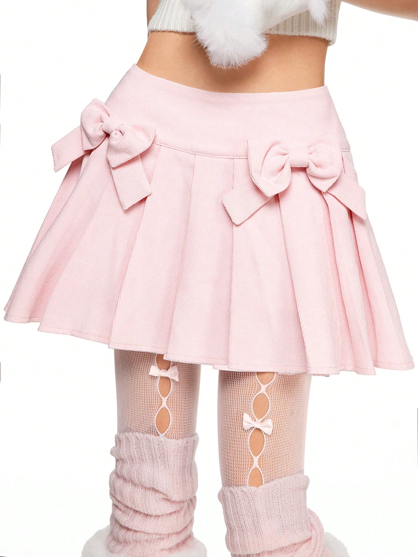 Kawaii Women Kawaii Style Pleated Bow Accent Mini Skirt